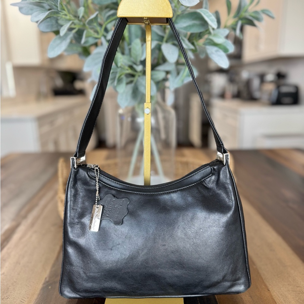 Madison Studio Black Leather Shoulder Bag Hobo Purse Silver Hardware